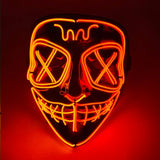 Artigos para Festa de Halloween 2026: Máscara LED Luminosa Estilo "Uma Noite de Crime" (Purge) com Luz Neon EL Sem Fio – Máscara de Rosto Inteiro para Cosplay Adulto (Brilha no Escuro)