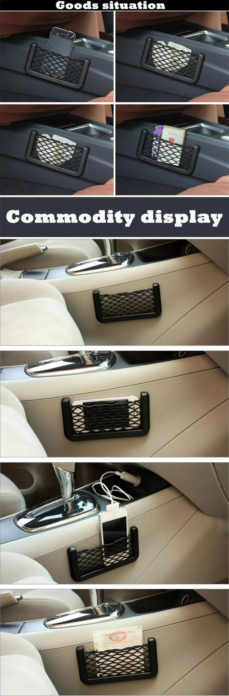 1pcs/2pcs Car Organizer Storage Bag Auto Paste Net Pocket Phone Holder Car Accessories 20*8CM 8*15CM Universal