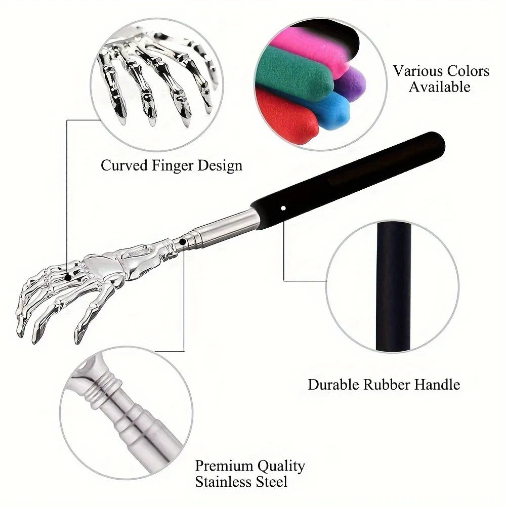Skull Palm Telescopic Back Scratcher Hand Massager Back Slap with Rubber Handles Fun and Novel Tool for Decompression Hand Stick