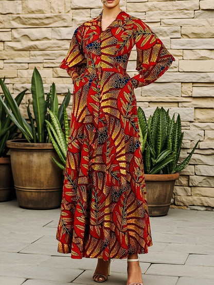 Plus size camisa vestido africano democrático tropical tribal impressão botão lapela com bolso vestido longo festa de férias datas melhor