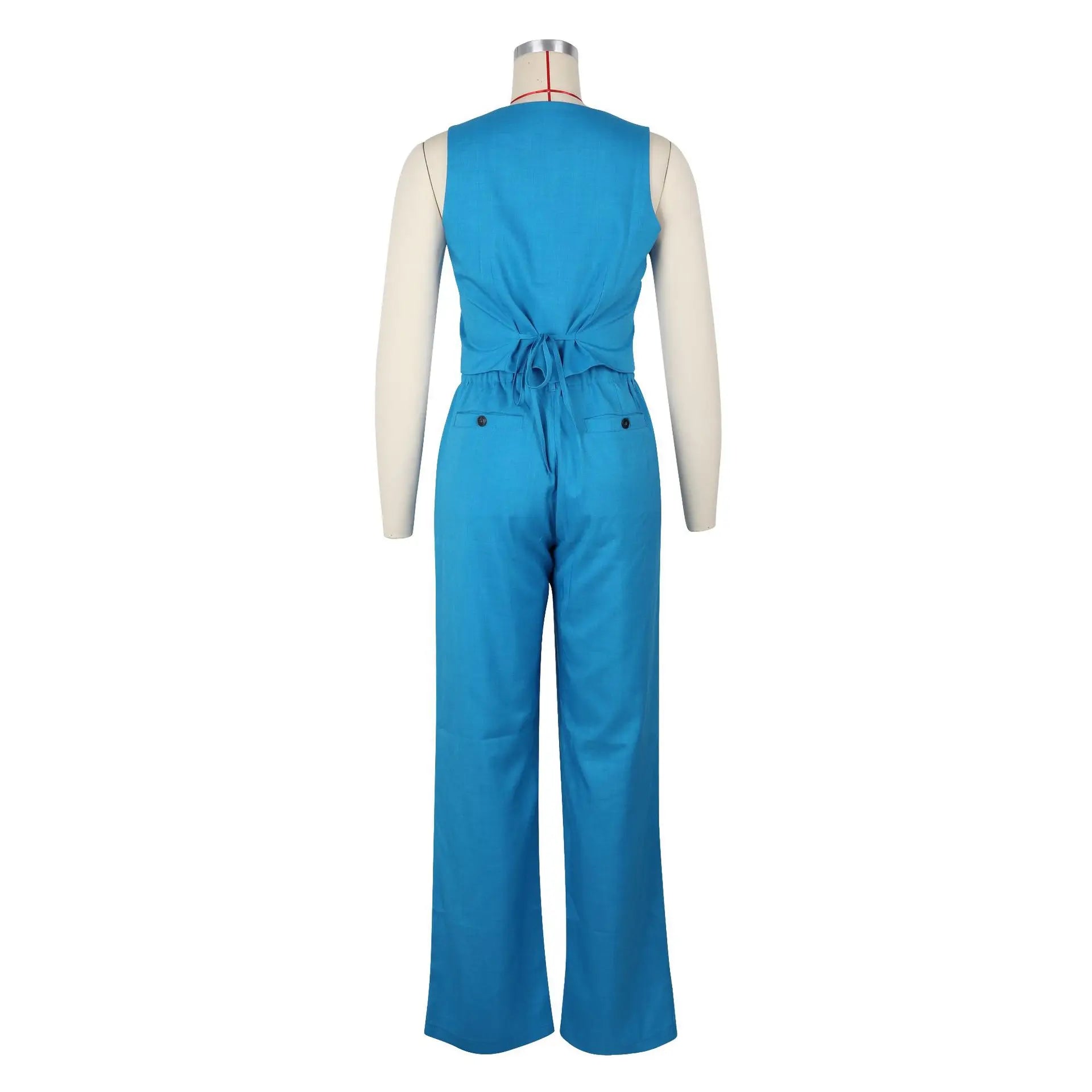 Fashion Sleeveless Vest Pants Women's Solid Color Suit Spring Summer V-Neck Ultra Short Top + Slim Pants Female Office 2 Piece Set