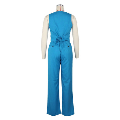 Fashion Sleeveless Vest Pants Women Solid Color Suit Spring Summer V Neck Ultra Short Top + Slim Pants Female Office 2 Piece Set