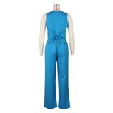 Fashion Sleeveless Vest Pants Women's Solid Color Suit Spring Summer V-Neck Ultra Short Top + Slim Pants Female Office 2 Piece Set