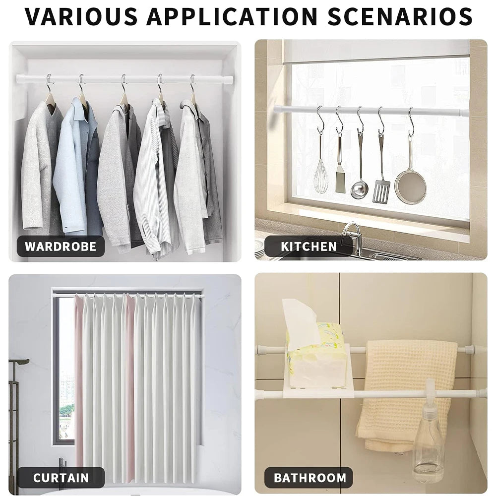 Barras de cortina con resorte de tensión, duraderas, de longitud ajustable, extensibles, telescópicas, para baño, cocina y armario, sin taladro.