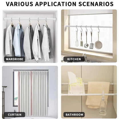 Barras de cortina con resorte de tensión, duraderas, de longitud ajustable, extensibles, telescópicas, para baño, cocina y armario, sin taladro.