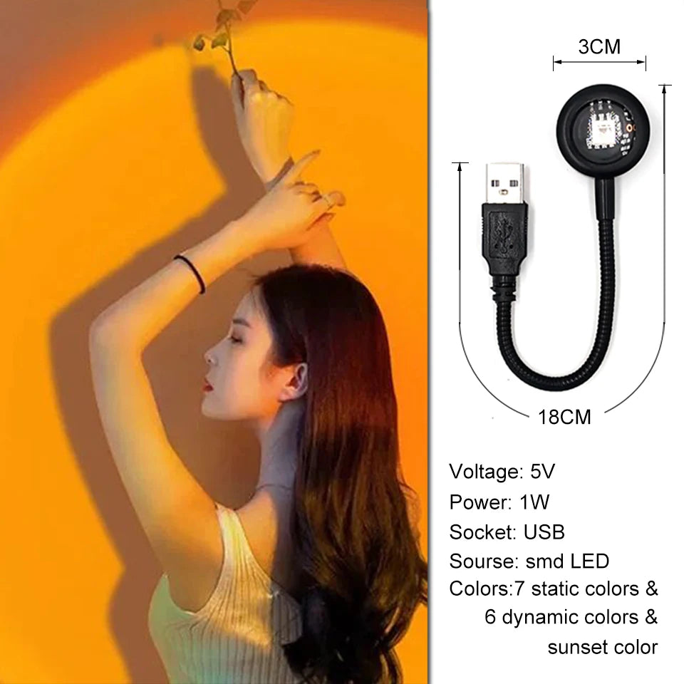 Proyector de lámpara de atardecer LED USB RnnTuu, luz nocturna portátil para decoración del hogar, luz de ambiente para sala de estar, fotografía de pared, luces de neón