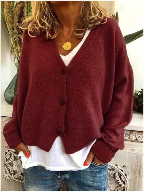 Women's Loose Knitted Cardigan, V-neck Single-breasted Long-sleeved Sweater, Solid Color, New, Spring and Autumn, S-3XL 