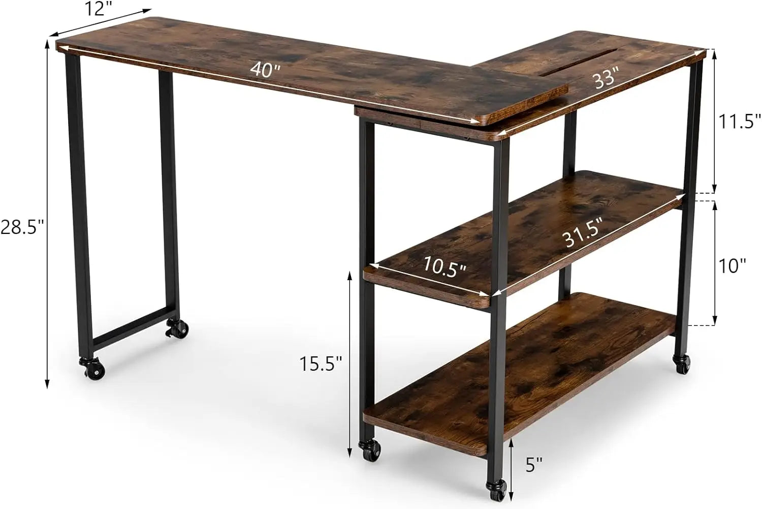 Mesa auxiliar grande con rotación libre de 360° para sofá, escritorio móvil patentado con estantes de almacenamiento de 2 niveles, mesa móvil para computadora portátil