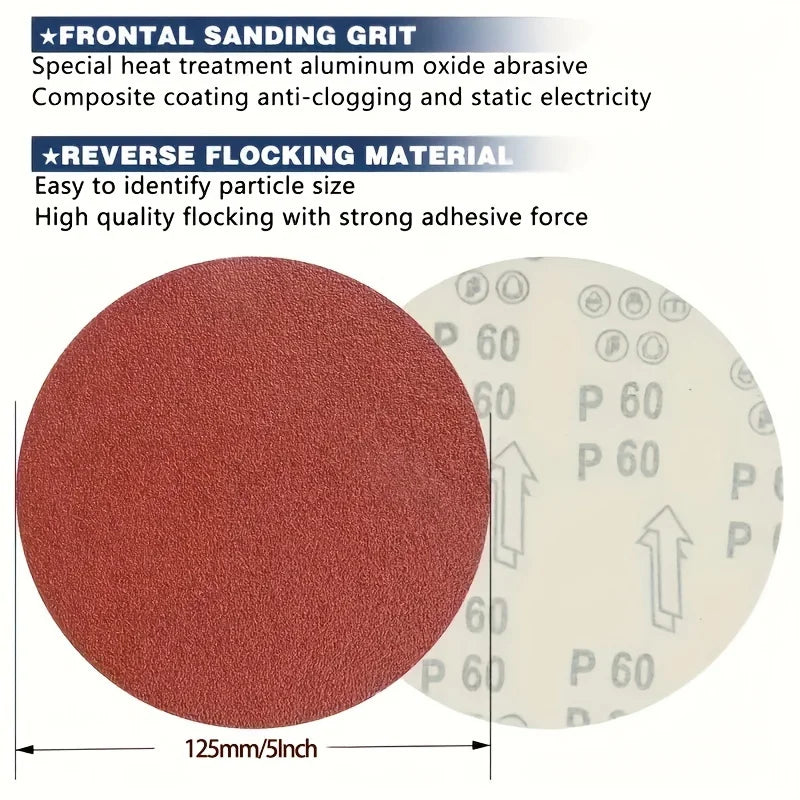 20/50/100pcs 5 Inch Hook And Loop Sanding Discs In 60-1000 Grits - Perfect For Random Orbital Sanders!