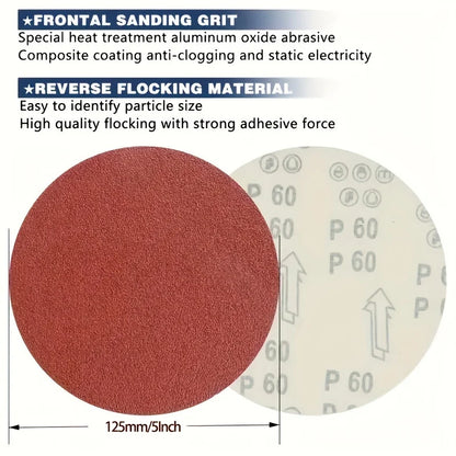 20/50/100pcs 5 Inch Hook And Loop Sanding Discs In 60-1000 Grits - Perfect For Random Orbital Sanders!