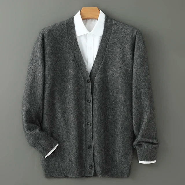 Plus size feminino outono inverno novo cardigan com decote em v topo 100% vison cashmere camisola de malha casual solto grande manga comprida topos