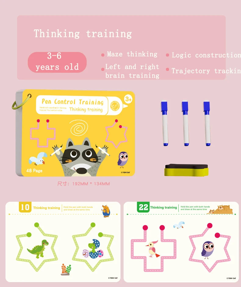Tracing Workbook Montessori Books 48 Page Pen Control Training Early Childhood Exercise Book Reusable Calligraphy Copybook
