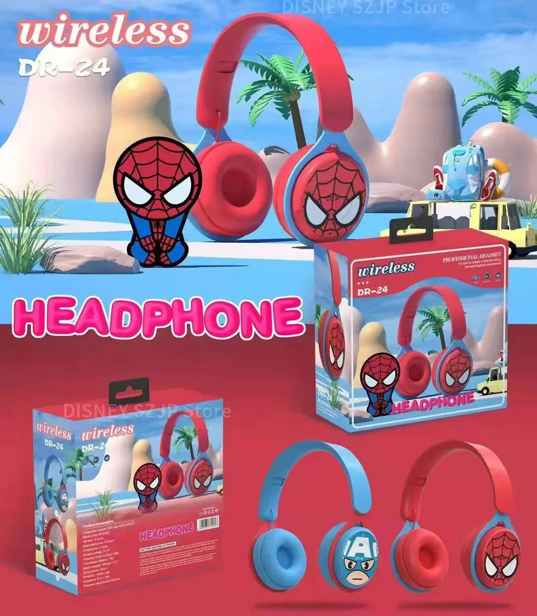 Disney Marvel Y08 Wireless Bluetooth Headphones Foldable HIFI Surround Sound Laptop Earphones for Children Anime Cartoon