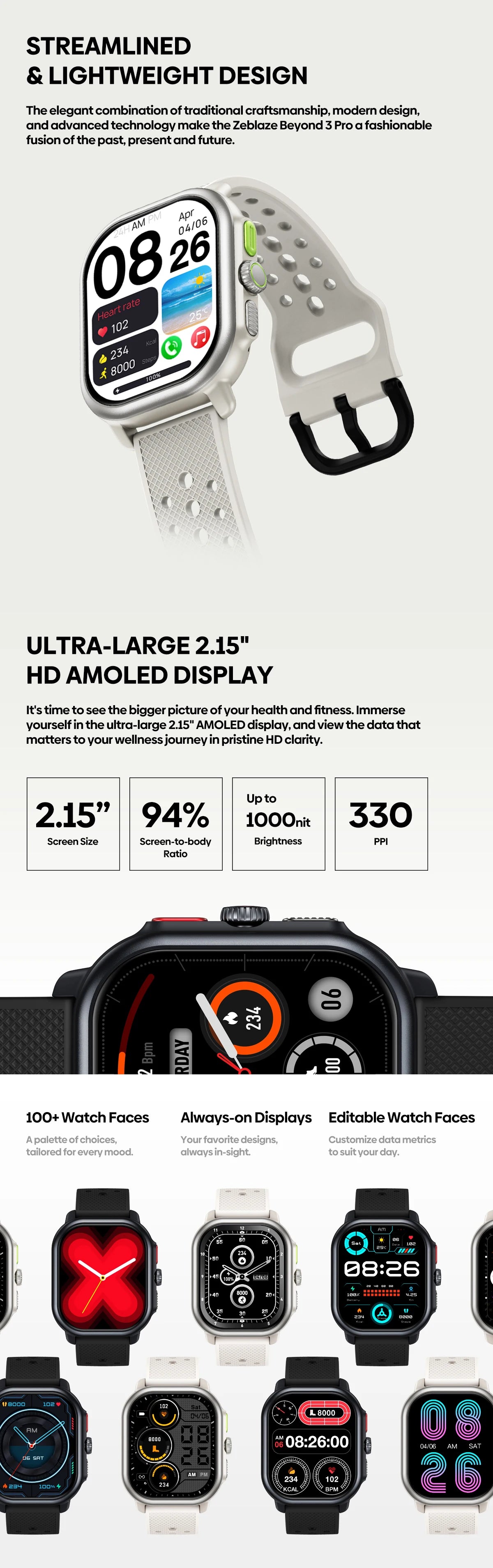 New Zeblaze Beyond 3 Pro GPS Smart Watch 2.15" AMOLED Display Built-in GPS & Route Import Make/Receive Phone Calls Smartwatch