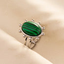 1pc Green Turquoise Ring Hippie Stainless Steel Silver Color Charm Opening Adjustable Ring Women Chunky Bohemian Party Jewelry