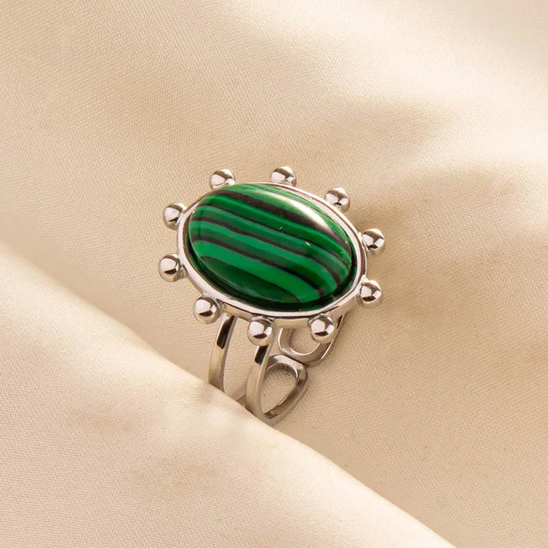 1pc Green Turquoise Ring Hippie Stainless Steel Silver Color Charm Opening Adjustable Ring Women Chunky Bohemian Party Jewelry