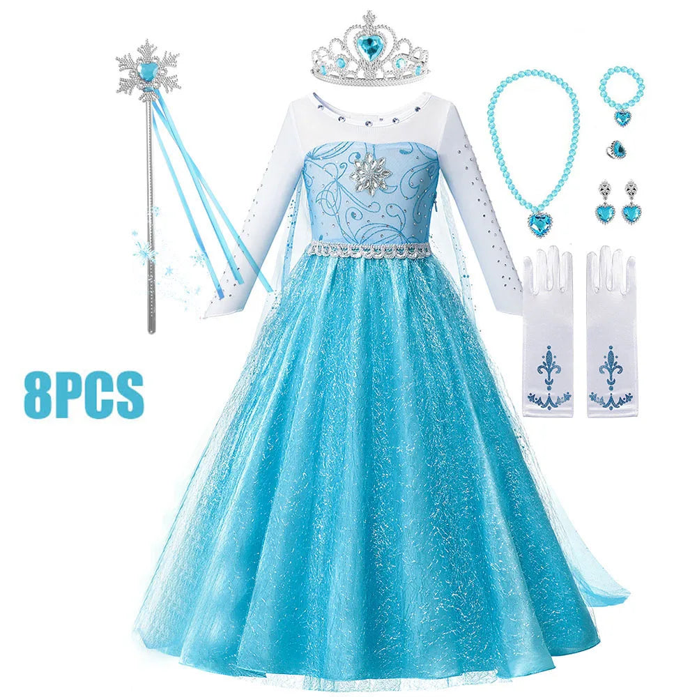 Fantasia da Anna para meninas, vestido de princesa para festa de aniversário, vestido de princesa para festa de carnaval, roupa infantil com estampa completa.