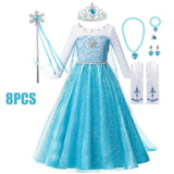 Fantasia da Anna para meninas, vestido de princesa para festa de aniversário, vestido de princesa para festa de carnaval, roupa infantil com estampa completa.