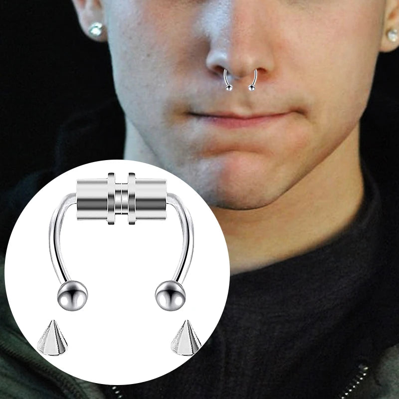 Fake Nose Ring Hoop Septum Non-Piercing Nose Clip Rock Hip Hop Stainless Steel Magnet Fashion Punk Women Body Jewelry