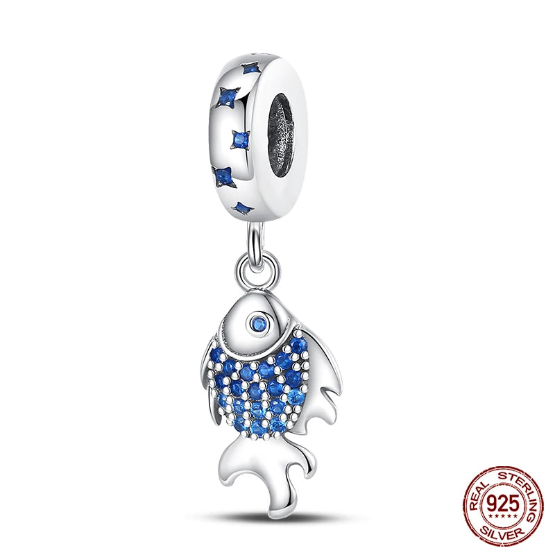 Ocean Series - Original Genuine 925 Sterling Silver Turtle Crab Mermaid Charm Beads Suitable for 3mm Bracelet DIY Making Pendant