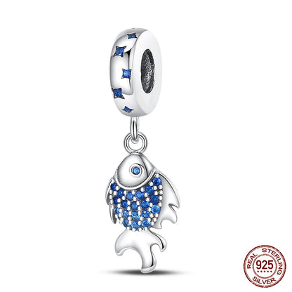 Ocean Series - Original Genuine 925 Sterling Silver Turtle Crab Mermaid Charm Beads Suitable for 3mm Bracelet DIY Making Pendant