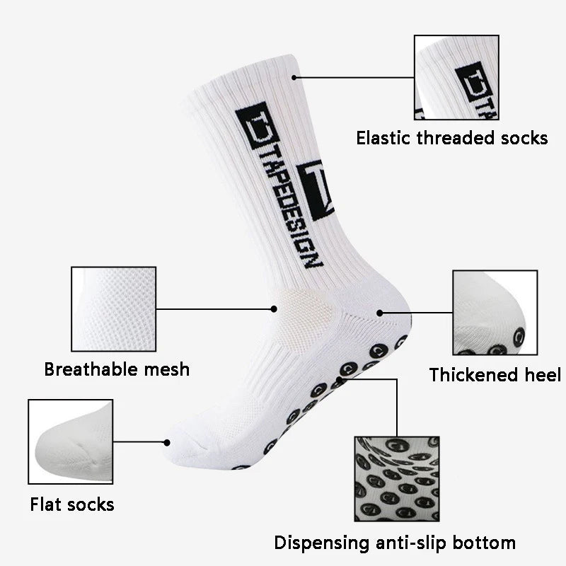 2025 New Anti-Slip Tape Design Football Socks Mid-Calf Non-Slip Soccer Sport Cycling Sports Men's Women Sock Grip Yoga 1 Pair