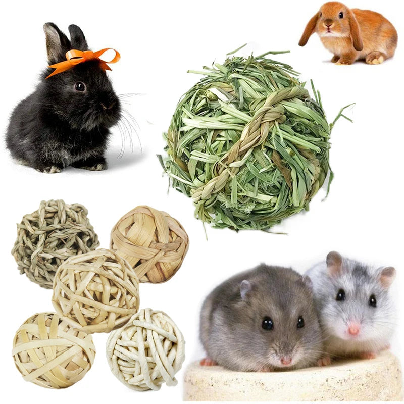 10 Styles 7CM Chewing Braided Ball Guinea Pig Rabbit Hamster Small Animal Play Pet Interactive Chew Toy Natural Grass Ball