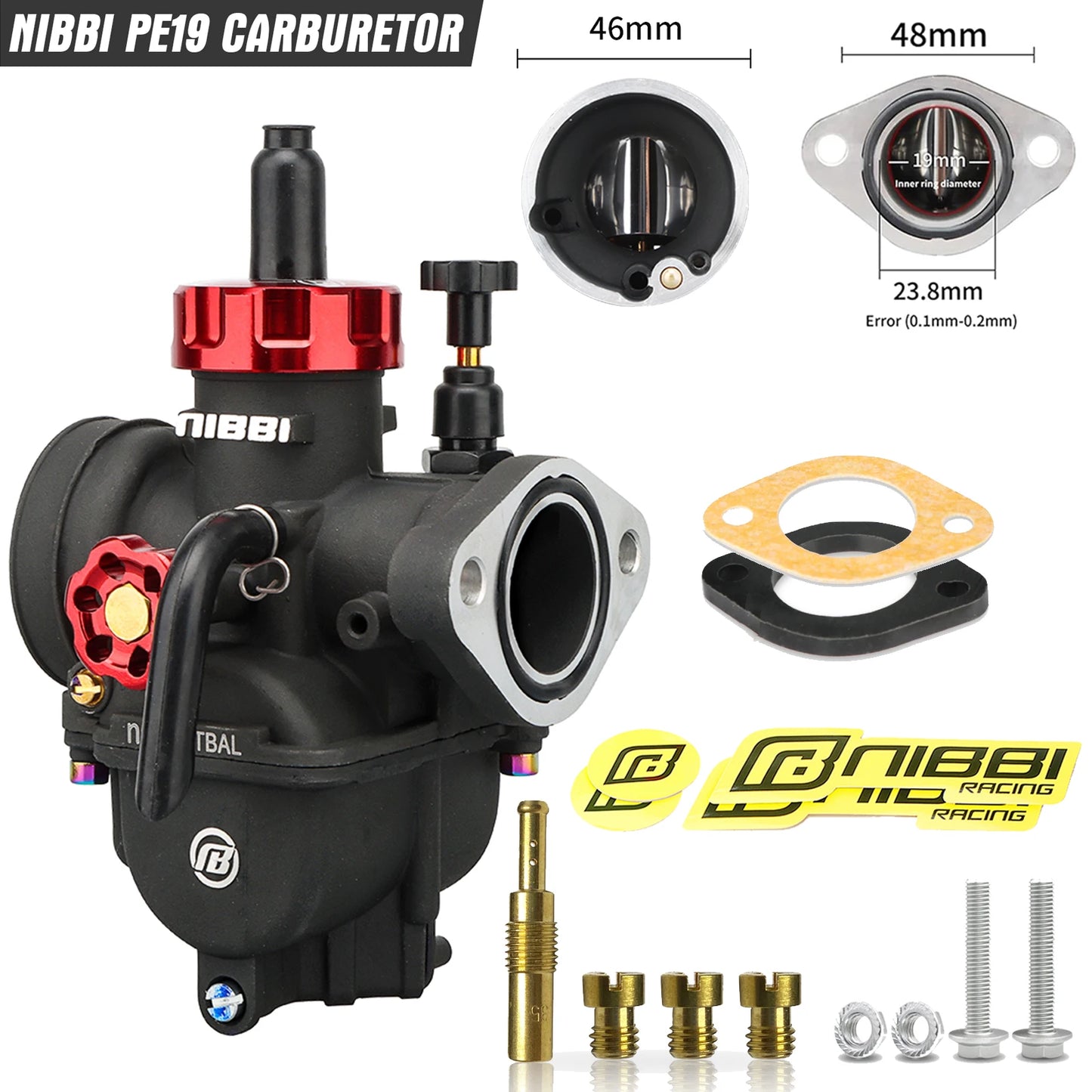 NIBBI PE19mm/PE22mm/PE24mm/PE26mm/PE28mm Flange Carburetor for Motorcycle 2T 4T GY6 Engine 100cc-250ccATV Yamaha Racing Pitbike