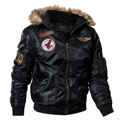 Brand Men's Winter Jacket Coat Male Parkas Military Fur Collar Hooded Fleece Thicken Quilted Bomber Jackets Men Clothing A2F827