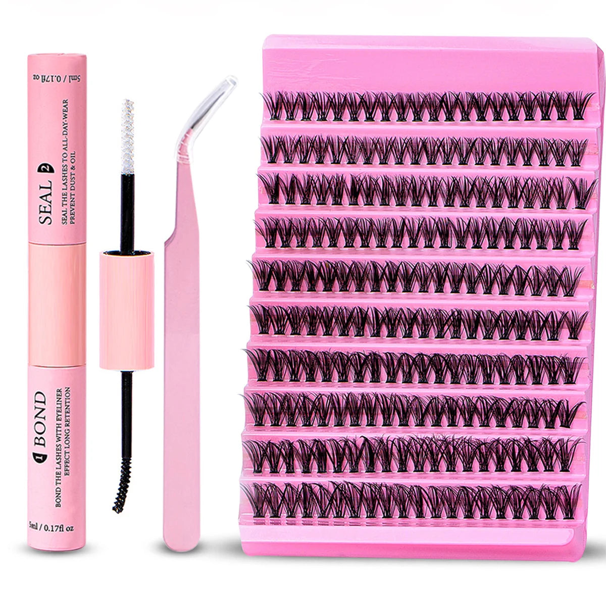 Kit de extensão de cílios diy, 200 peças, cluster de cílios individuais 40d60d 8-16mm, mix de clusters de cílios, ligação e vedação e aplicador de cílios