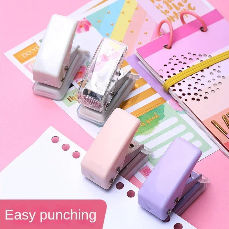 Mini perforadora de un solo anillo, perforadora de papel de 1 agujero, portátil, redonda, kawaii, para oficina, escuela, suministros de encuadernación, papelería