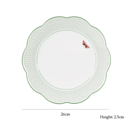 Ceramic Plate Household Bone China Dinner Plate Set Vintage Green Flower Dishes Tableware Oval Large Tray Dinnerware Sets