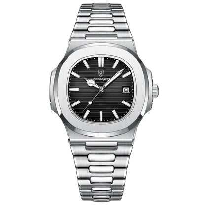 Poedagar-2022 New Luxury Quartz Watch Men Business Waterproof Watches Male Luminous Date Stainless Steel Square Watch 
