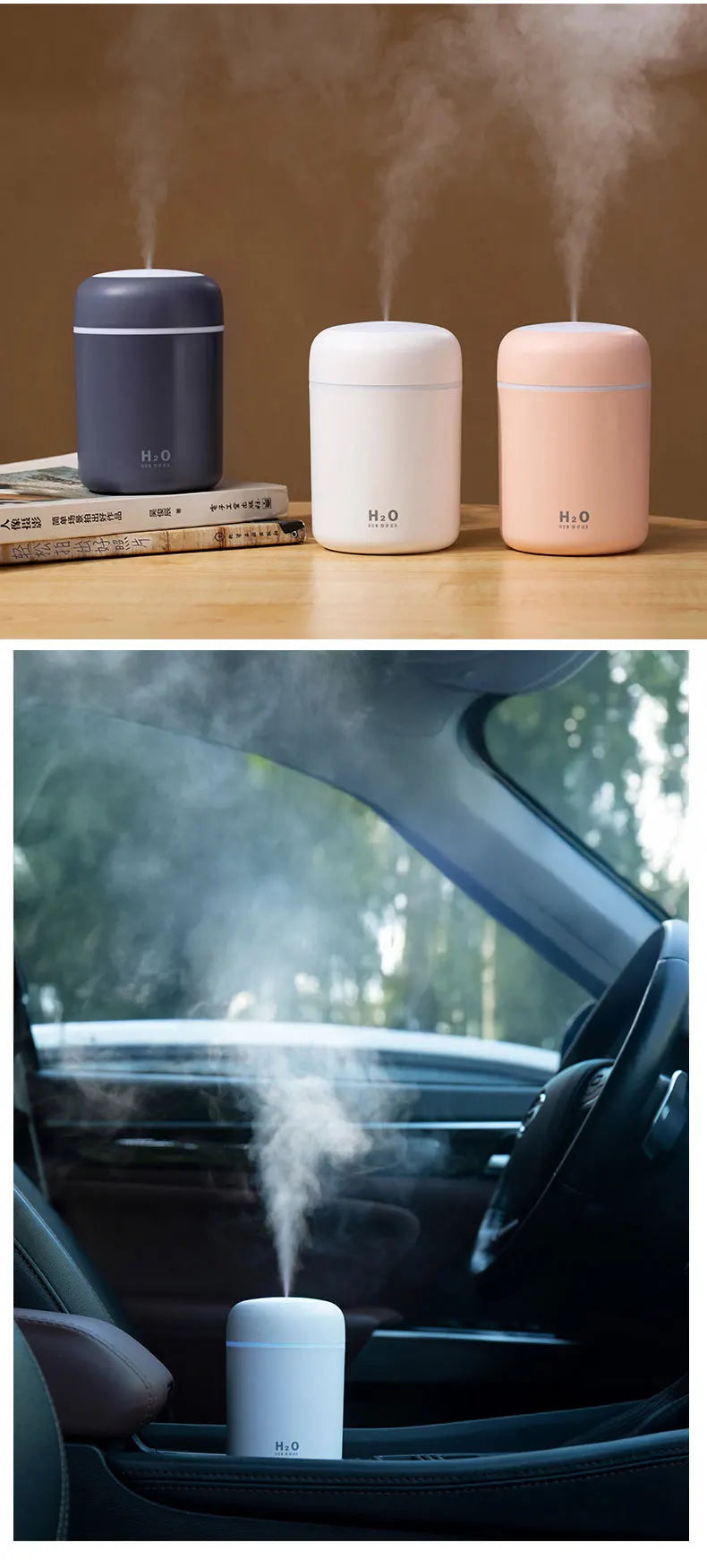 300ml Aromatherapy Diffuser Humidifier Air Purifier Car Home Use Seven-color Light Aromatherapy Essential Oil