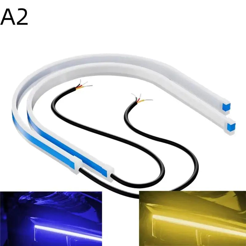 Hot！NEW 2Pc 30cm Car DRL Flexible Waterproof Headlight LED Strip Universal Auto Headlights Turn Signal Yellow Brake Flow Lights