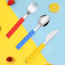 3pcs Stainless Steel Dinnerware Children Western Cutlery Set Knife Fork Spoon Dinner Tableware Silicone Building Blocks Handle
