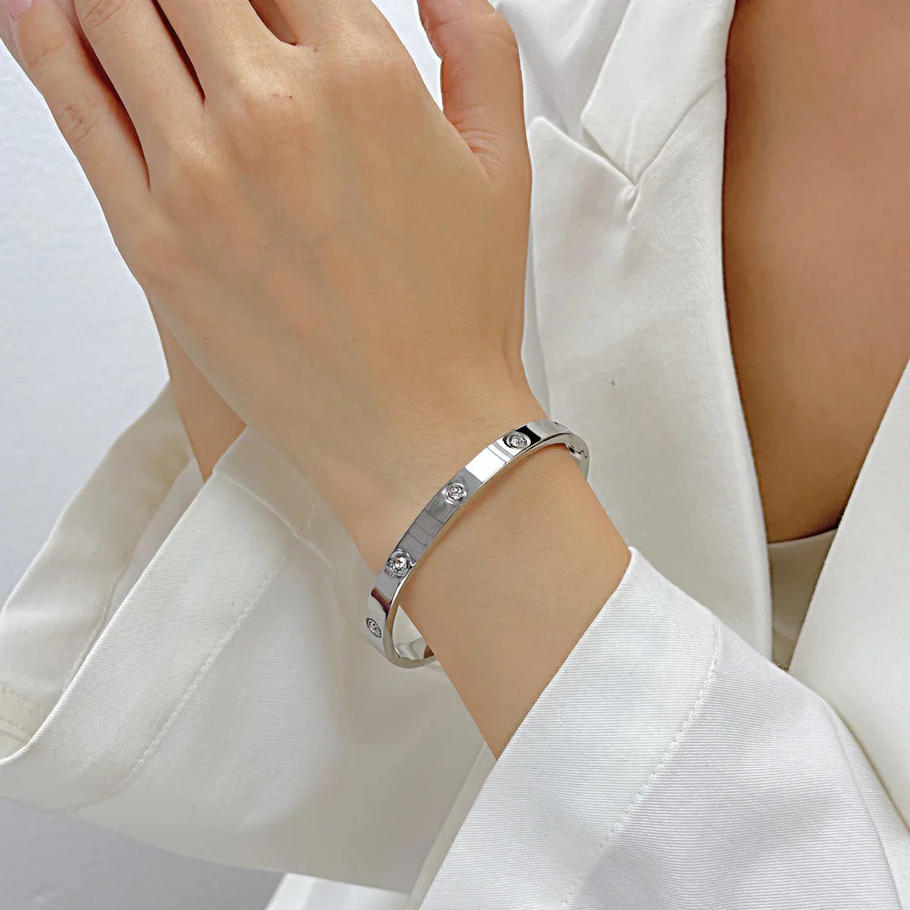 New Design Gold Color Zircon And Cross Nut Nail Bracelet & Bangle For Woman Stainless Steel Screw Brand Jewelry Dropshipping