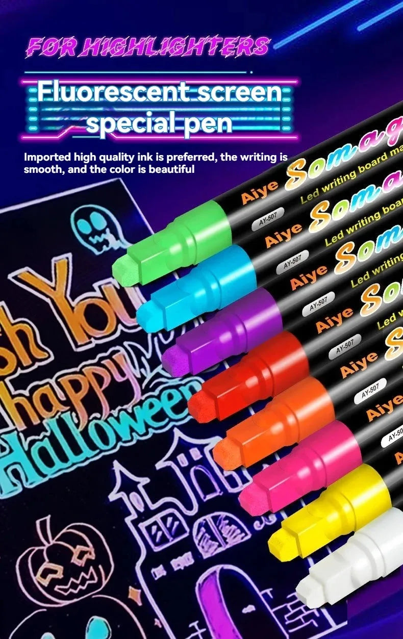 8 Colors 7mm Liquid Erasable Chalk Markers Pens Washable & Wet Erase Neon Makers for Blackboard Chalkboard Signs Glass Window