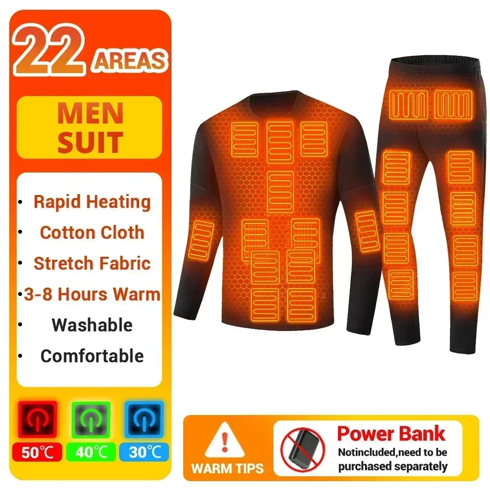 Winter Thermal Heated Jacket Men Vest Heated Underwear Men's Ski Suit USB Electric Heating Clothing Fleece Thermal Long Johns