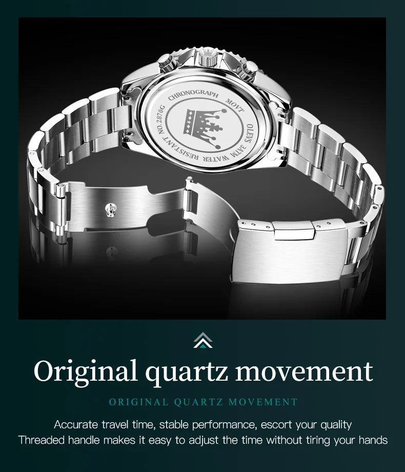 OLEVS 2870 Men's Watch Top Brand Luxury Watch for Men Original Waterproof Stainless Steel Chronograph Moon Phase Date Rota Dial