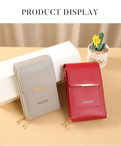 Cartera para teléfono móvil con pantalla táctil, de piel sintética, para mujer, minibolso de hombro con solapa, tipo bandolera, pequeño