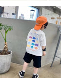Camiseta de manga corta de verano para niños, Top de cuello redondo para niños pequeños y medianos, moda informal versátil de media manga