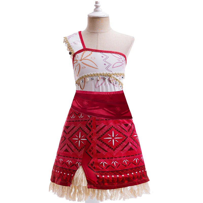 Conjunto de fantasia infantil para meninas: vestido de princesa Moana + colar (ideal para festas, Carnaval e cosplay, para idades de 3 a 10 anos)