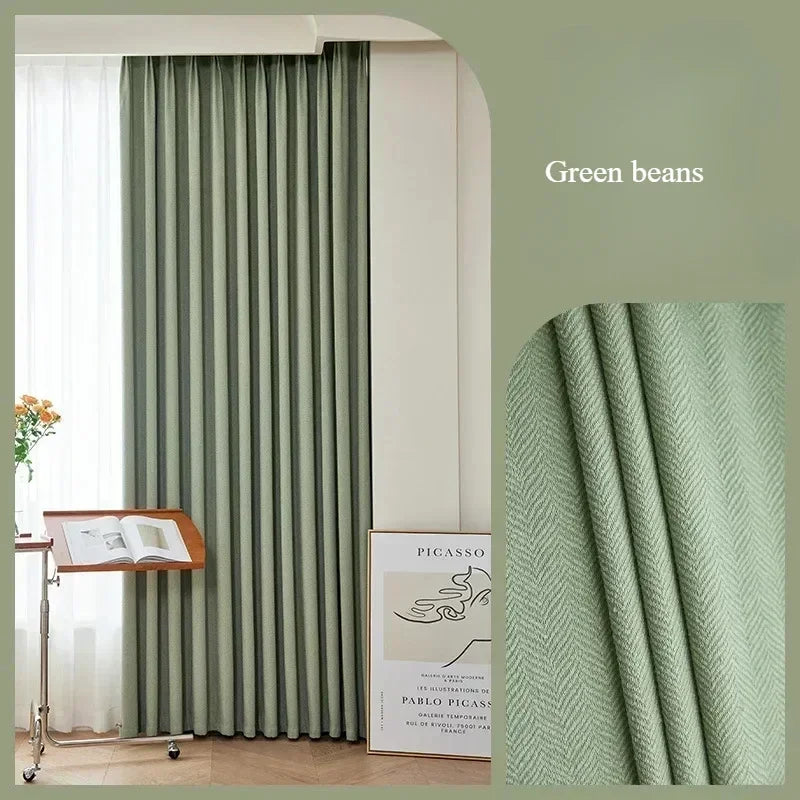 Herringbone Chenille Beige Thickened Blackout Curtains for Living Room Dining Room Bedroom Solid Color Luxury Curtains Custom