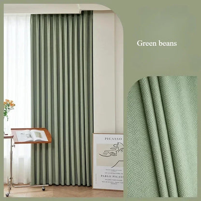 Herringbone Chenille Beige Thickened Blackout Curtains for Living Room Dining Room Bedroom Solid Color Luxury Curtains Custom