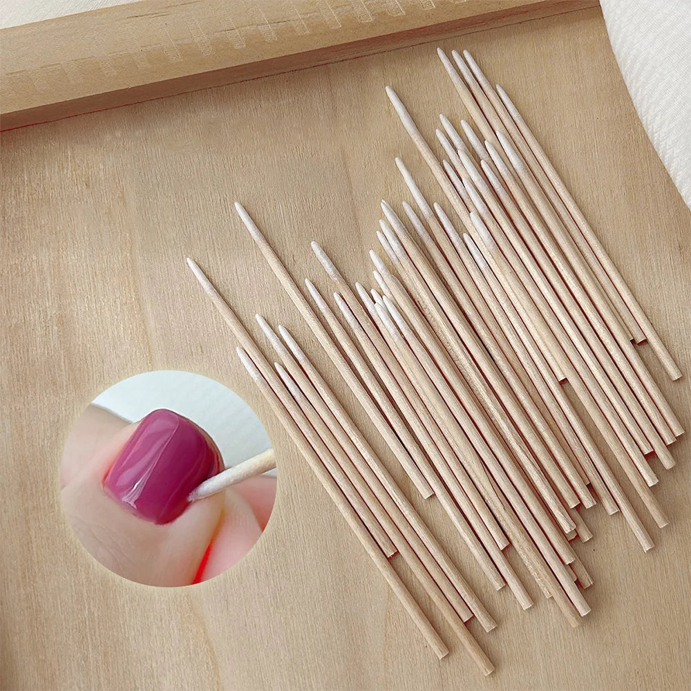 Wooden Nails Cotton Swab Wood Cleaning Sticks Bud Tip Manicure Detail Corrector Nail Polish Remover Cotton Head 10cm 100Pcs 300Pcs 500Pcs 