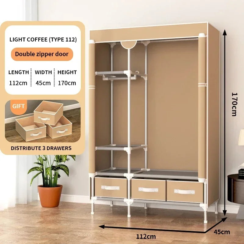 Simple Wardrobe New Storage locker Wardrobe Thickened 19 Pipe Steel Pipe 112CM Long Comes with 3 Storage Boxes, home furniture