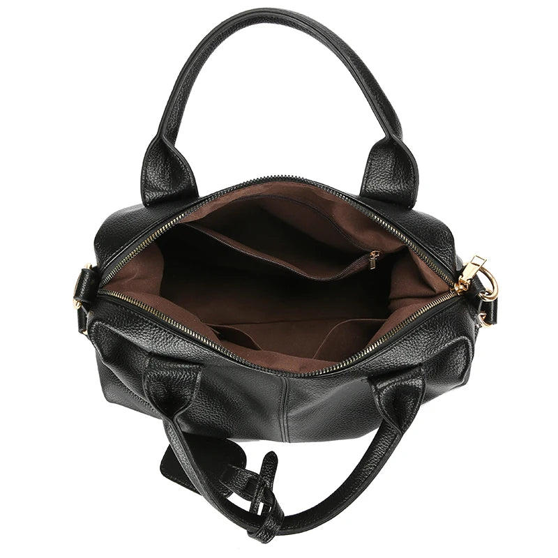 Genuine Brand Soft Leather Shoulder Bag For Women Casual Tote Bag Female Solid Color Purse Simple Design Handbag Commuting Sac