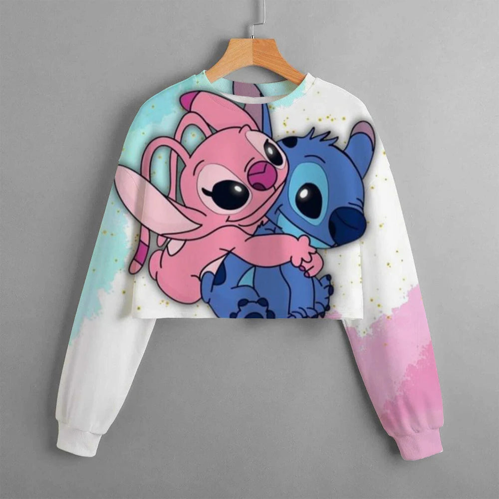 Casual New Spring and Autumn Disney Classic Children's Clothing Print Girls Short Hoodie Sweater Stitch Comfortable and Cute Top