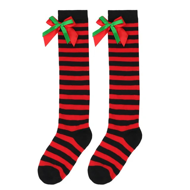 Striped Mesh Over Knee Socks for Girls, Princess Over Knee Socks for Party, Sweet Christmas Socks for Wedding, 17 Colors, Spring and Autumn